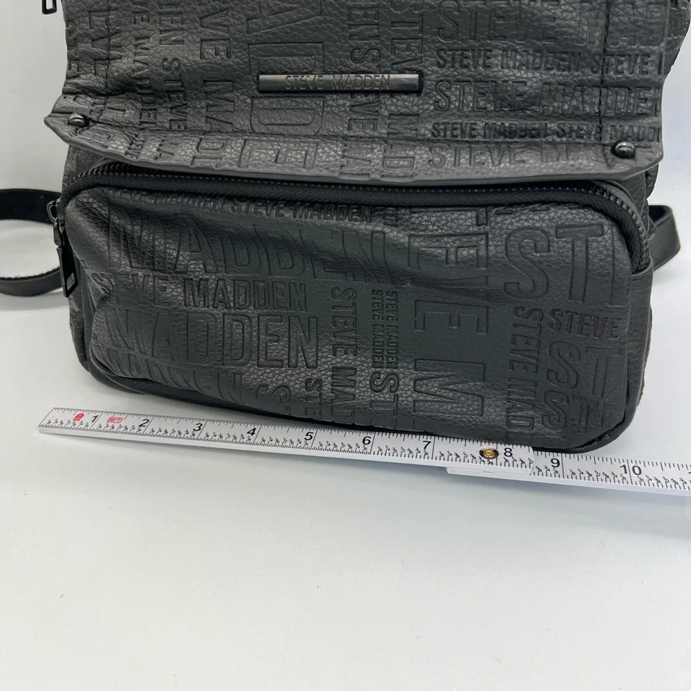Steve Madden Black Embossed Logo Backpack